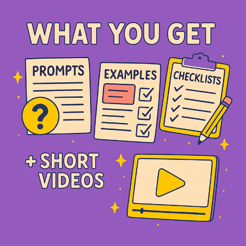 what you get Illustration for checklists, examples, prompts and short videos