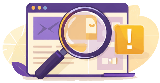 audit_illu Flat illustration of a website screen being inspected with a magnifying glass, representing a strategic website diagnostic and clarity review.